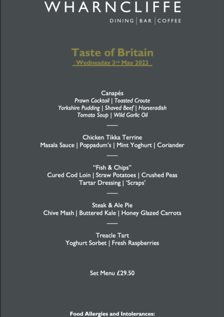 Taste of Britain menu
