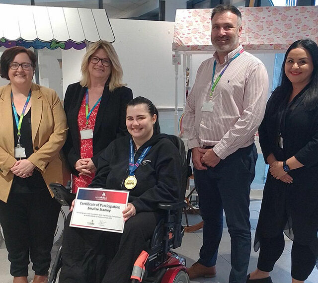 Emalise Stanley winning gold at the Worldskills hairdressing competition