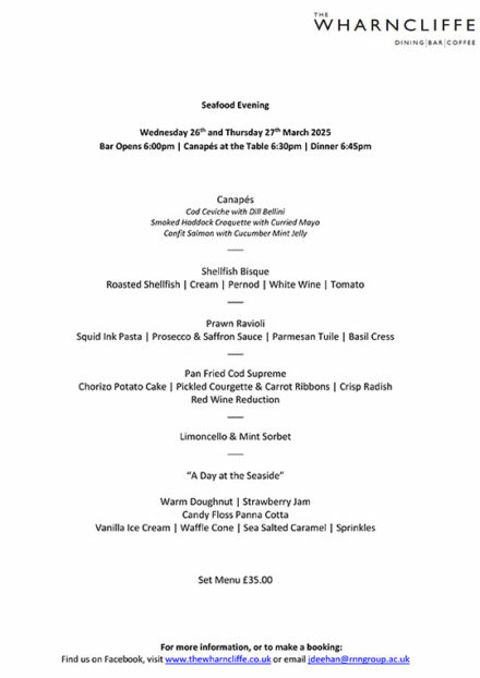 The Wharncliffe - Seafood Evening Menu March 2025
