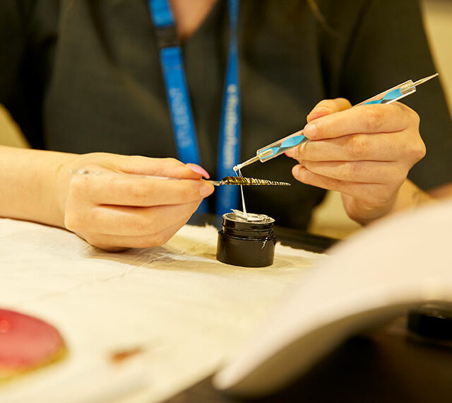 A close up of nail art