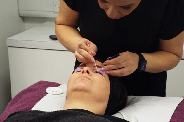 A client having an eyelash treatment