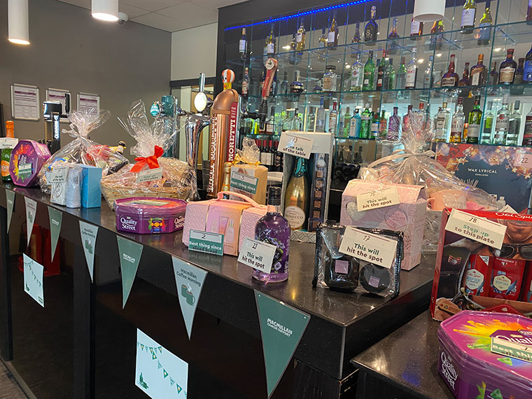 Prizes at the Macmillan Coffee Morning at The Wharncliffe